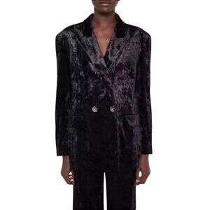NWT! ZARA Velvet Black Blazer With Rhinestone Buttons - Size Large